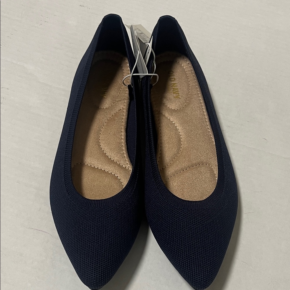 NWT Old Navy Women's Soft-Knit Pointed-Toe Ballet Flats Navy Blue
